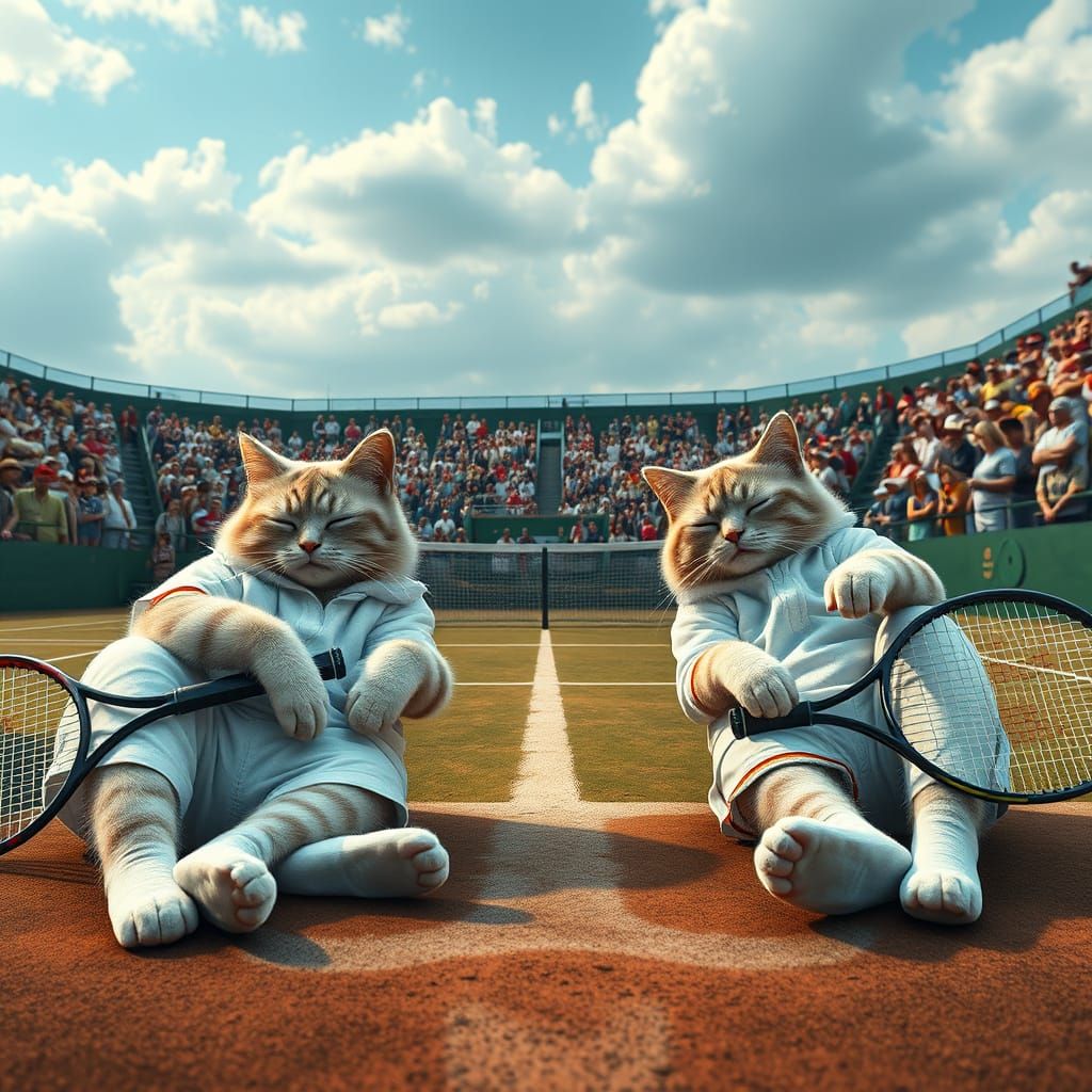 Cats Playing Tennis: Detailed Matte Painting