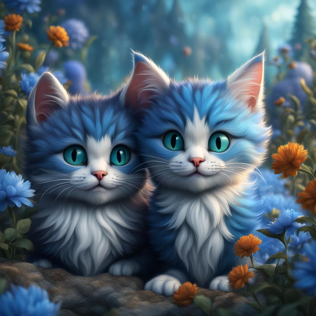 Two Adorable Kittens with Blue and White Fur