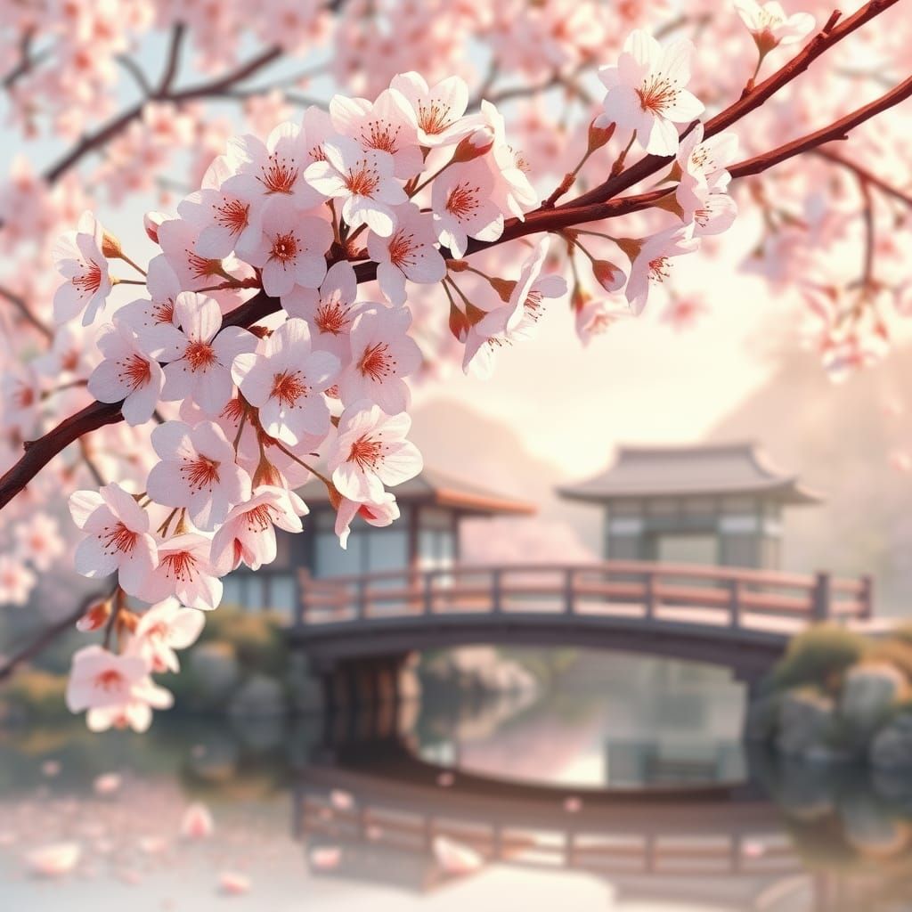 Japanese Cherry Blossom Branch in Anime Style