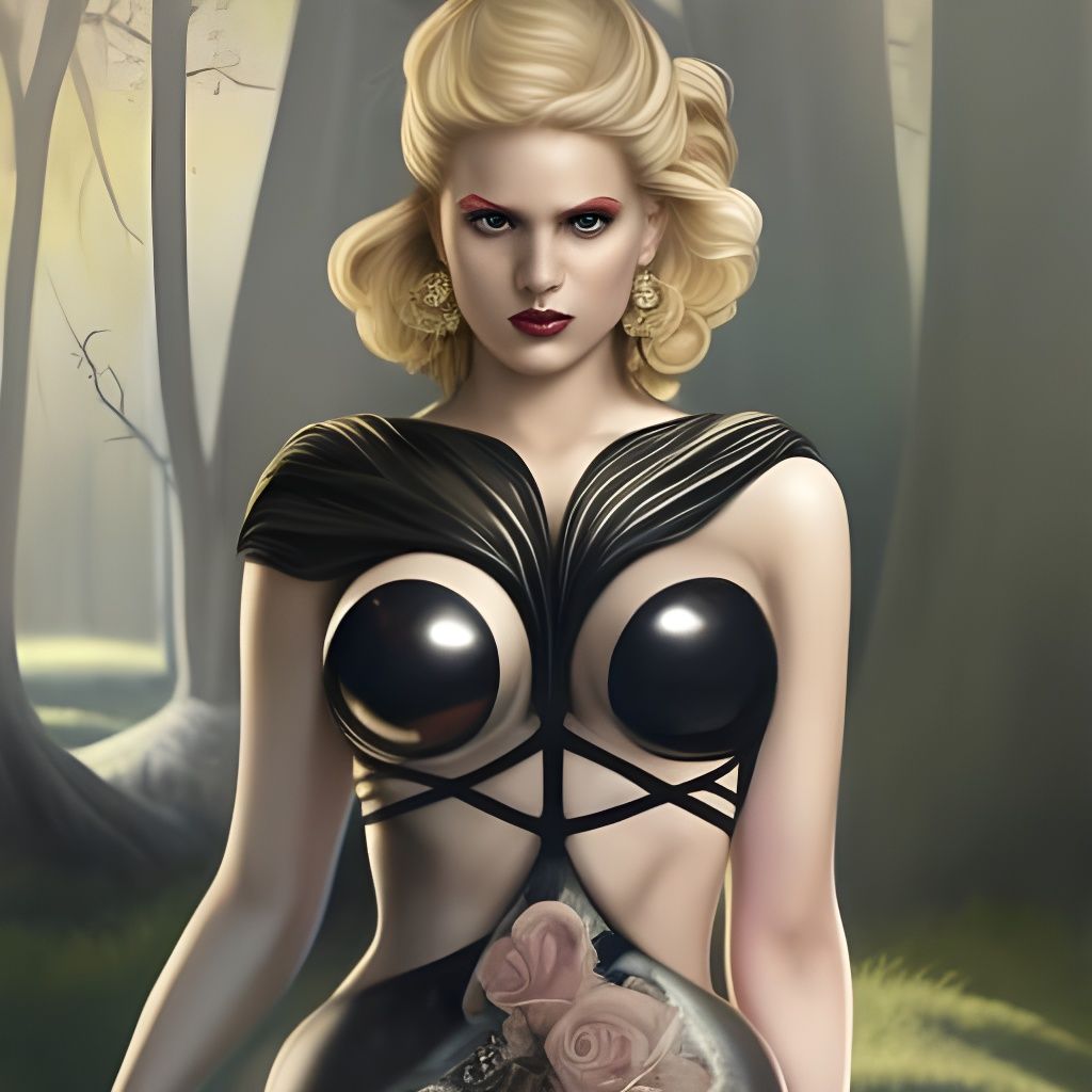 Blonde Woman in Black Dress, Rococo Style