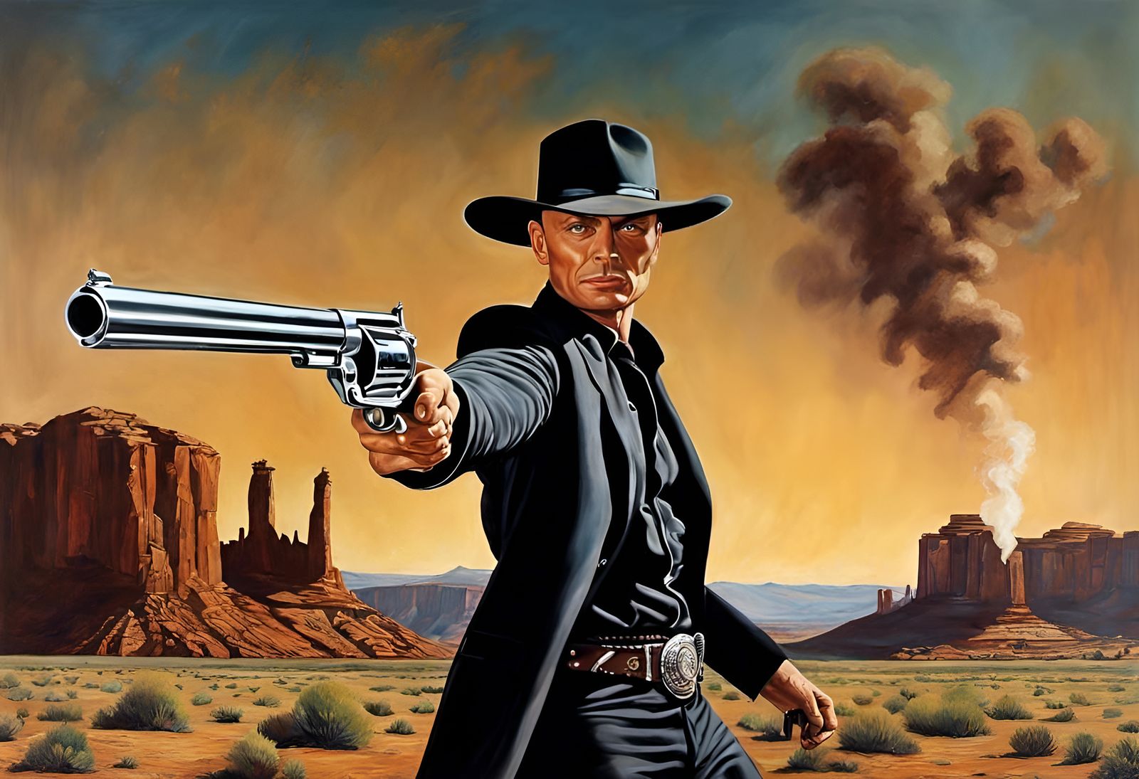 Gunslinger Portrait in Hyperrealistic Oil Painting Style