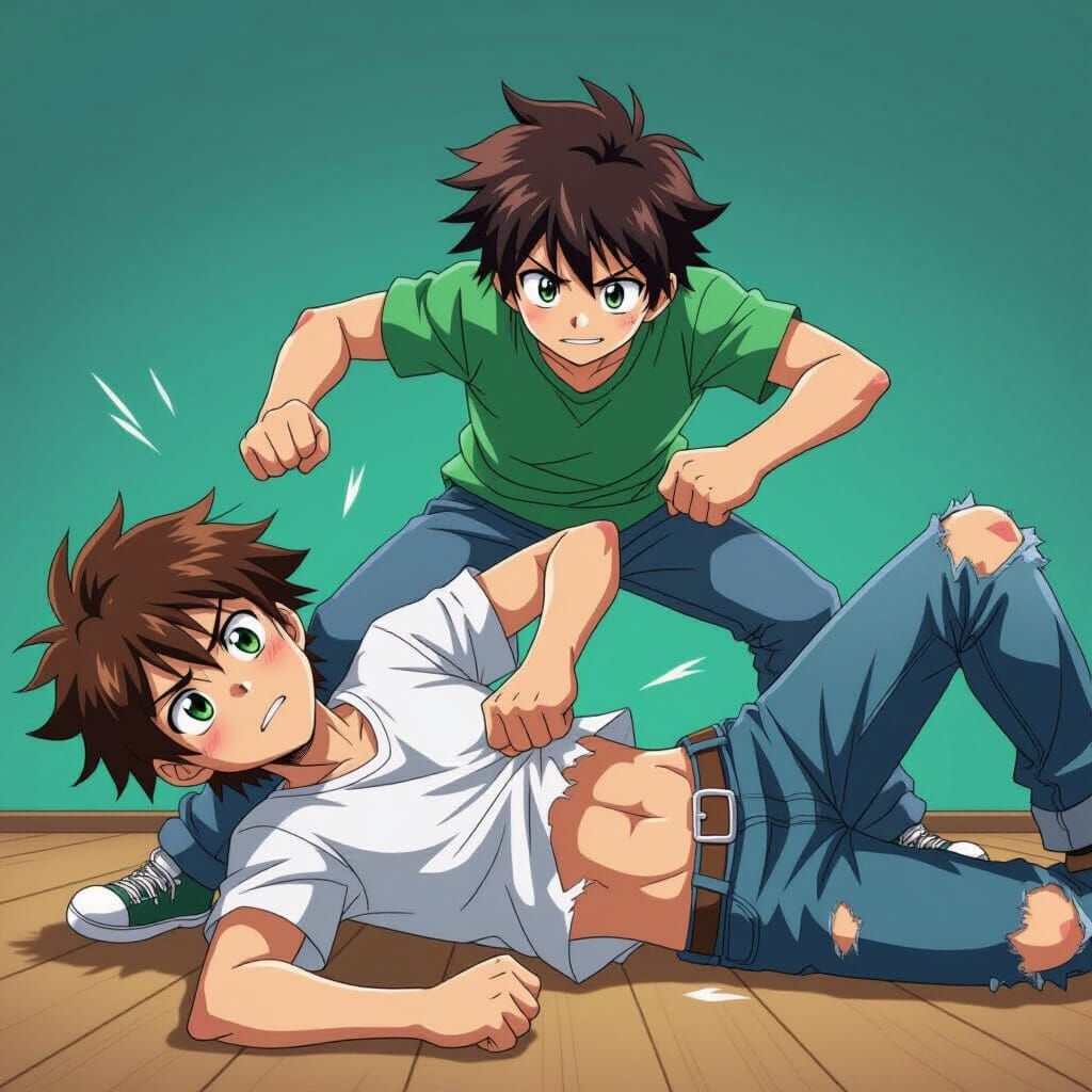 Dramatic Anime Scene: Boy Punching Another
