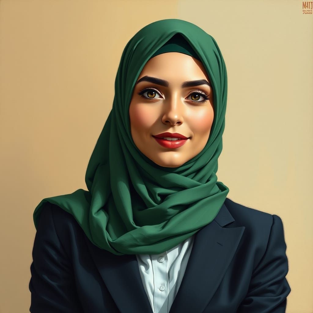 Confident Hijabi Business Woman in Detailed Painting