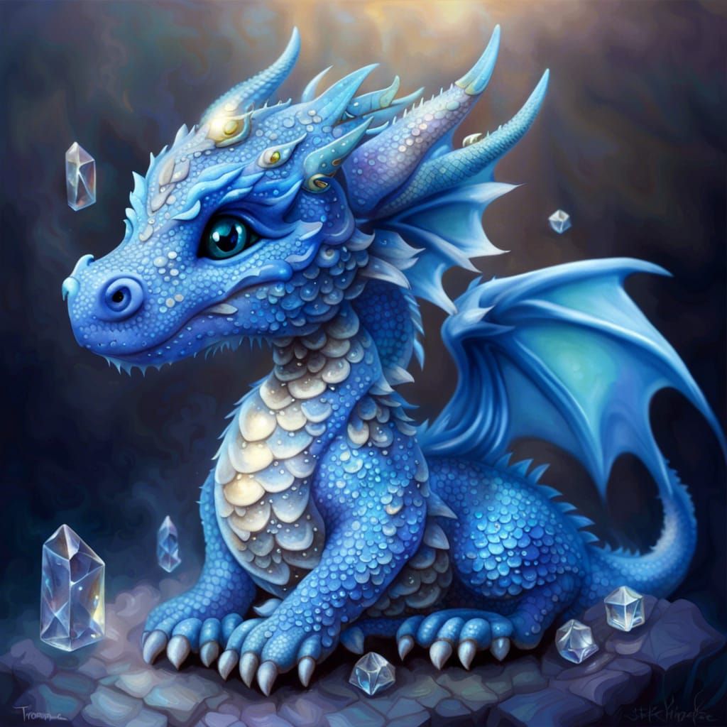 Blue Crystal Dragon in Ethereal Fantasy Style