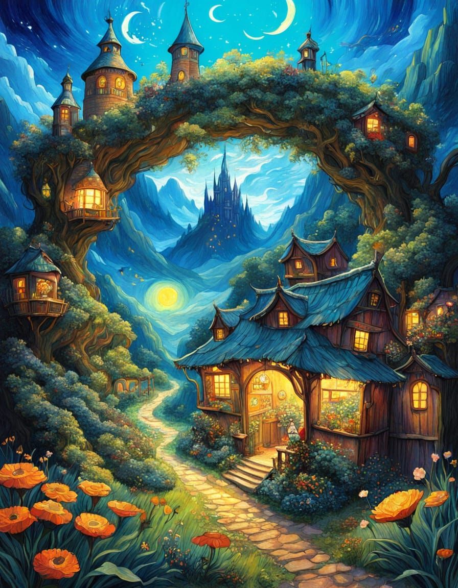 Whimsical Fairytale Illustration in Studio Ghibli Style