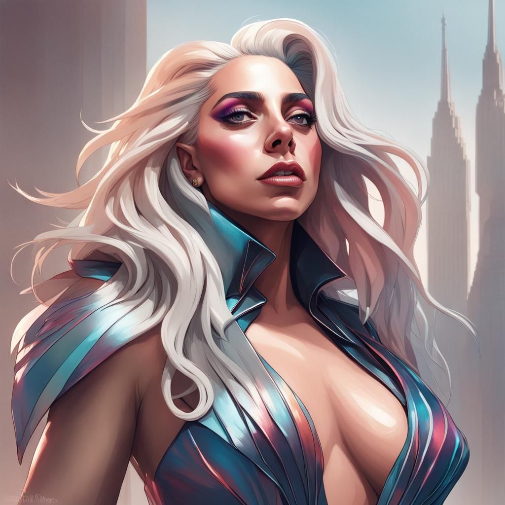 Lady Gaga Portrait in Hyperdetailed Art Style