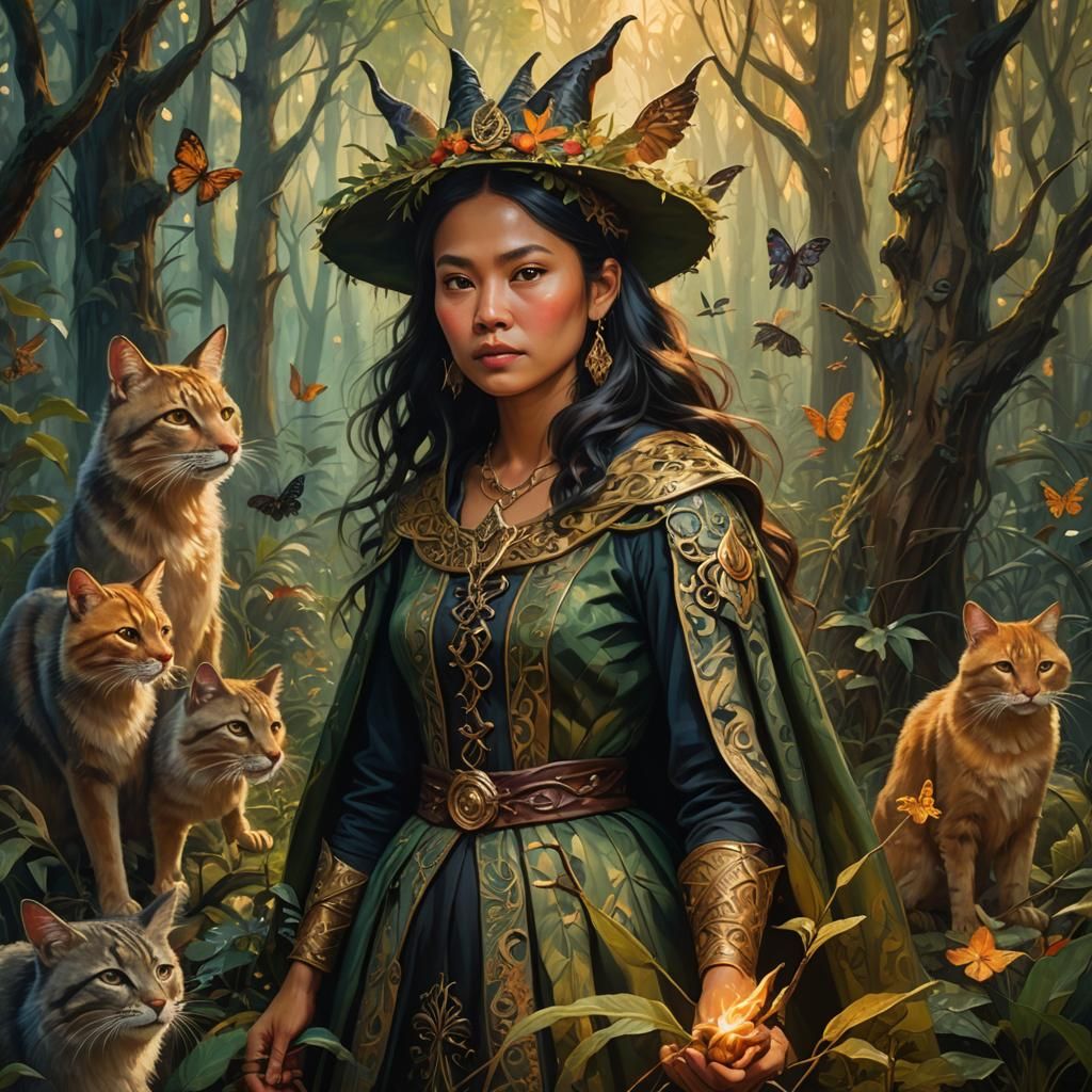 Filipina Witch Portrait in Magical Realism Style