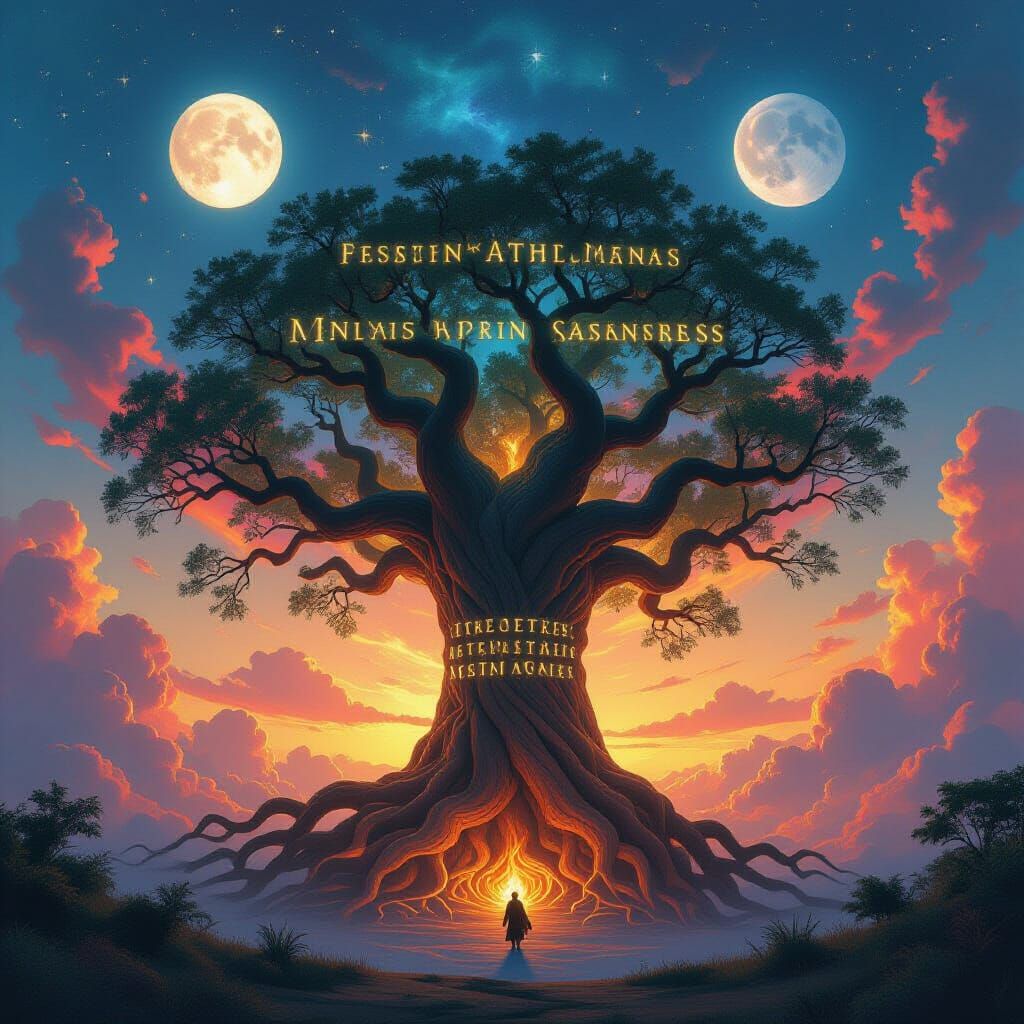 Ancient Cosmic Tree in Swirling Nebula