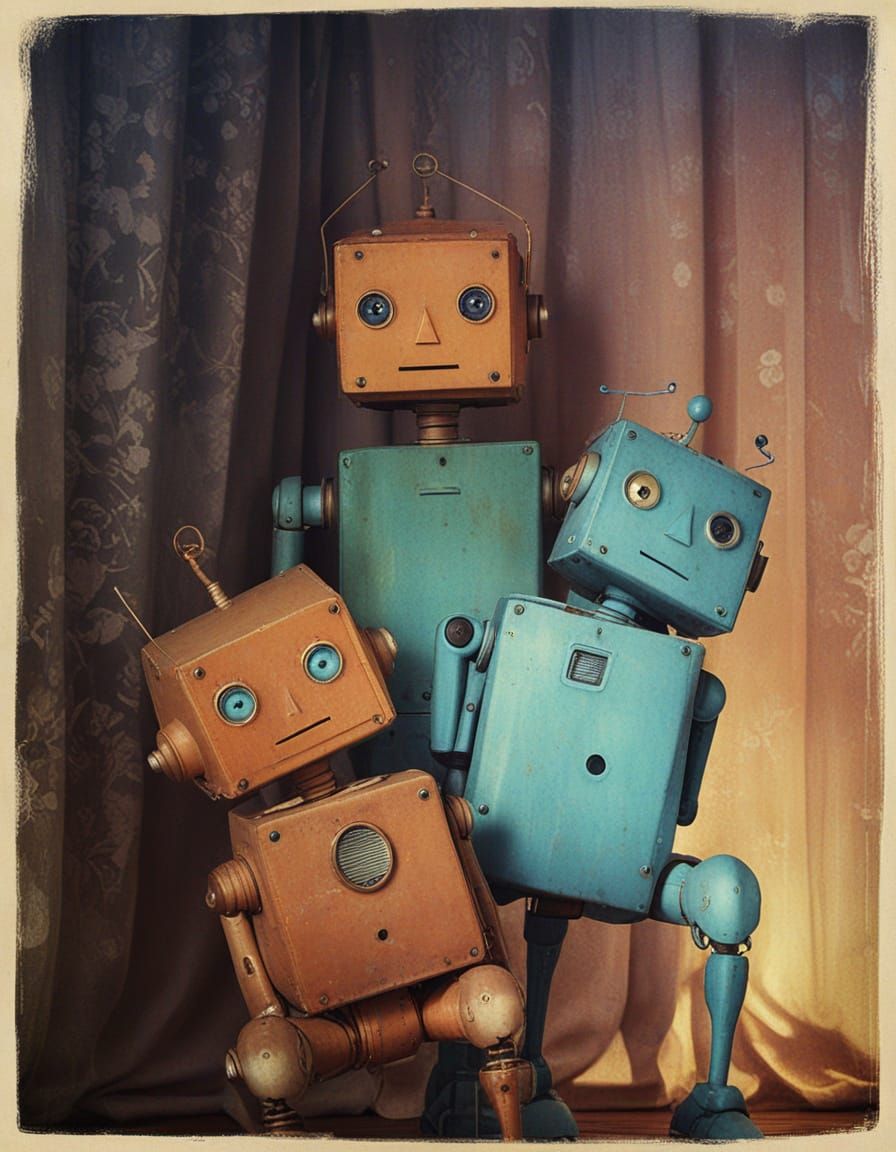 Nostalgic Robot ID Photo: Digital Painting with Warm Glow