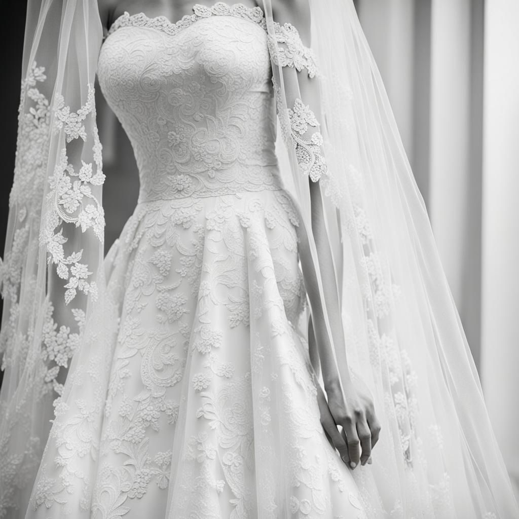 Elegant Strapless Lace Wedding Dress with Veil
