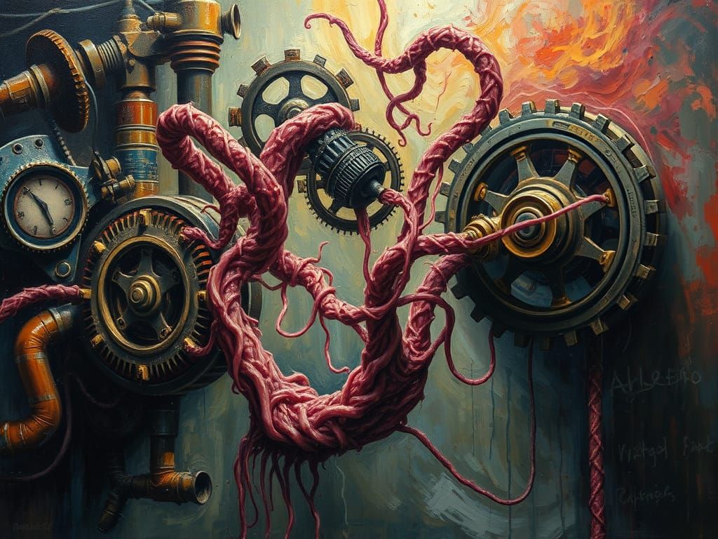 Biomechanical Steampunk Abstraction in Oil Paint