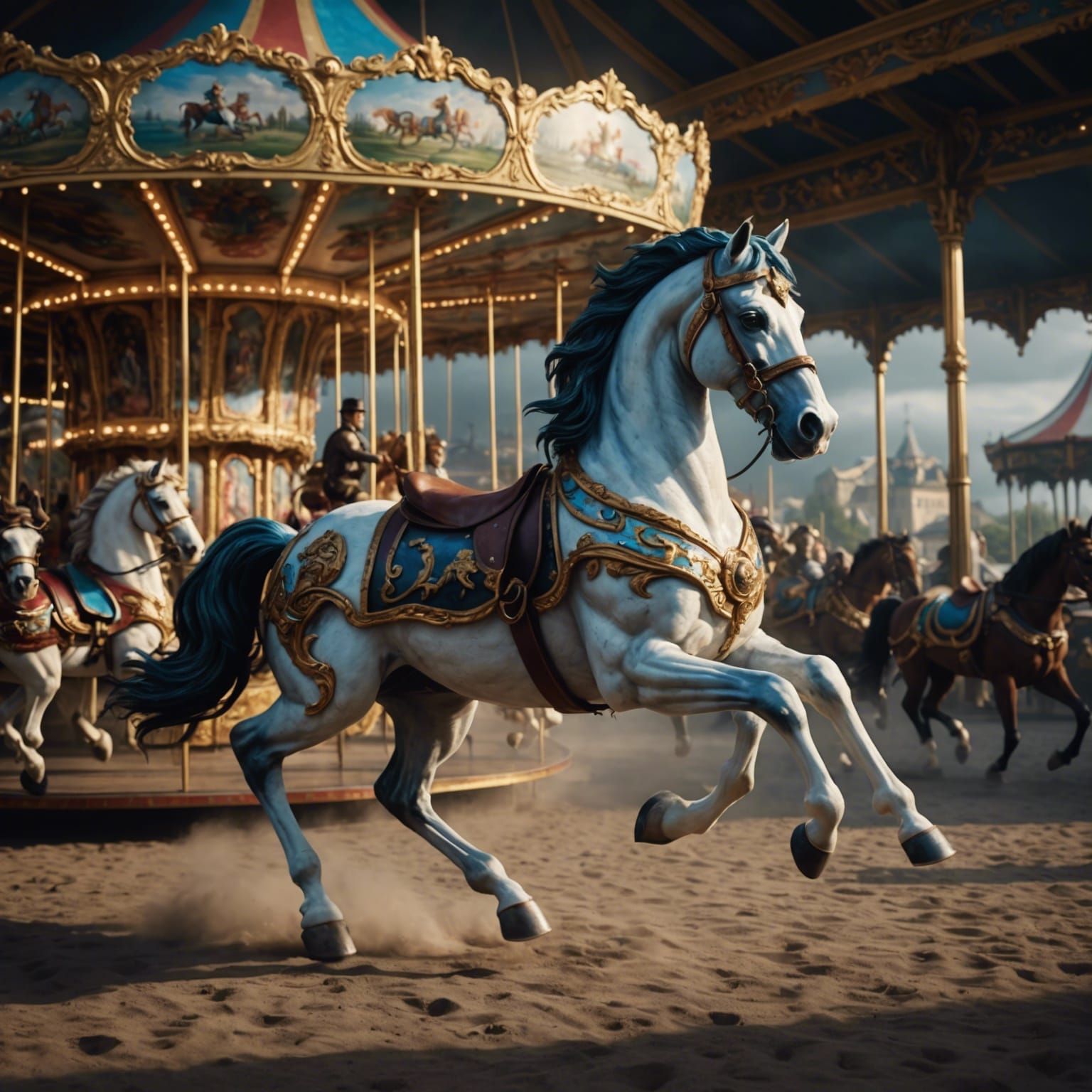 Carousel Horse Breaks Free: Epic Digital Painting