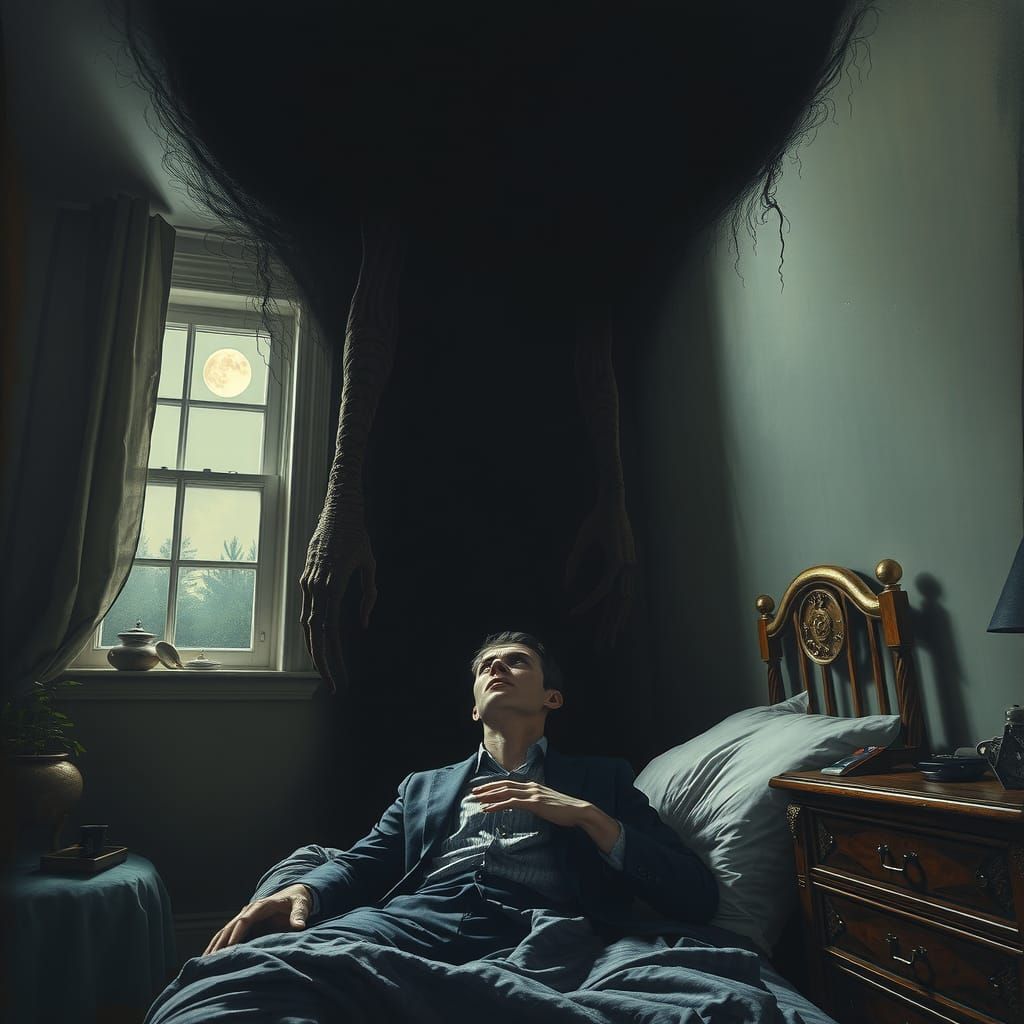 Nightmarish Shadow Figure Emerges from Ceiling