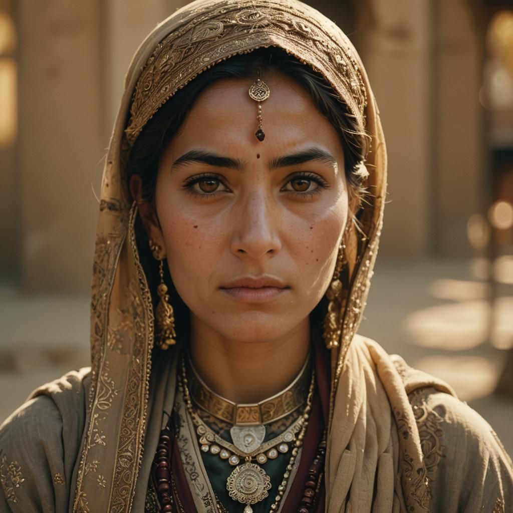 Stunning Afghan Woman in Traditional Dress, Cinematic Portra...