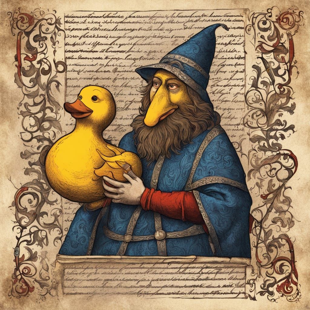 Thief Steals Rubber Duck: Medieval Manuscript Illustration