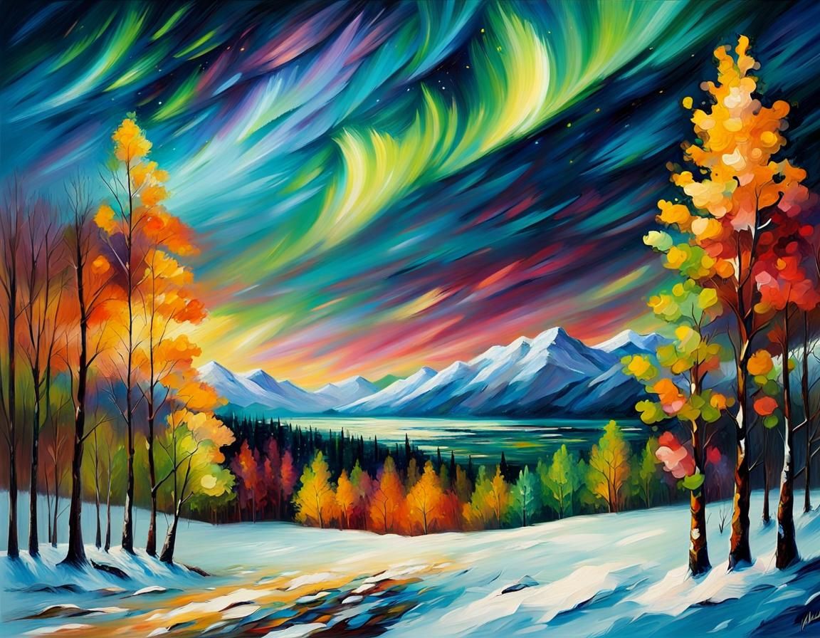 Joyous Aurora Borealis over Snowy Valley