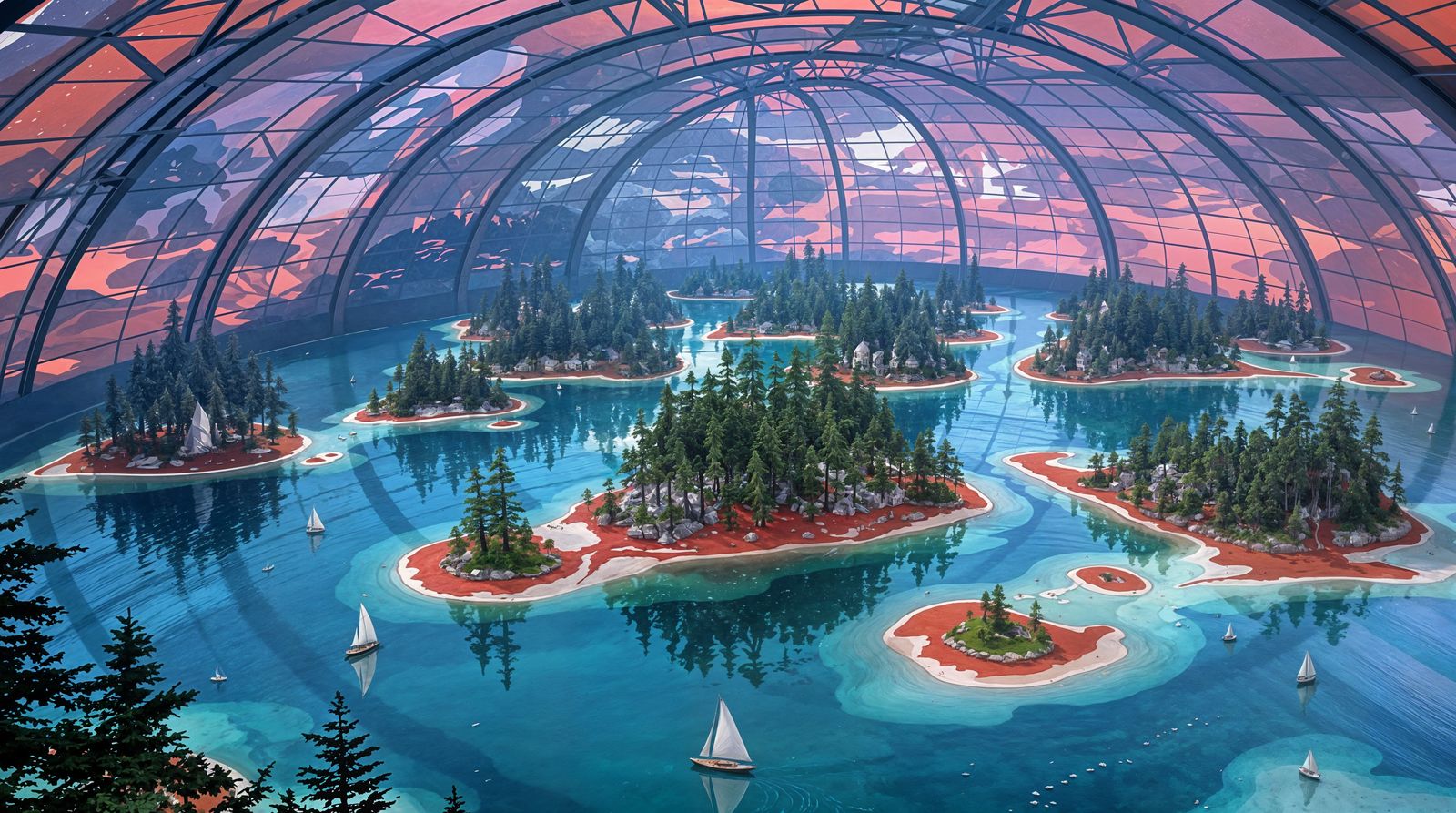 Futuristic Dome Encloses Martian Archipelago