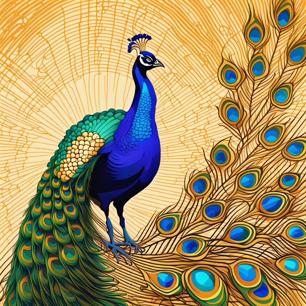 Geometric Bauhaus Peacock in Pop Art Style