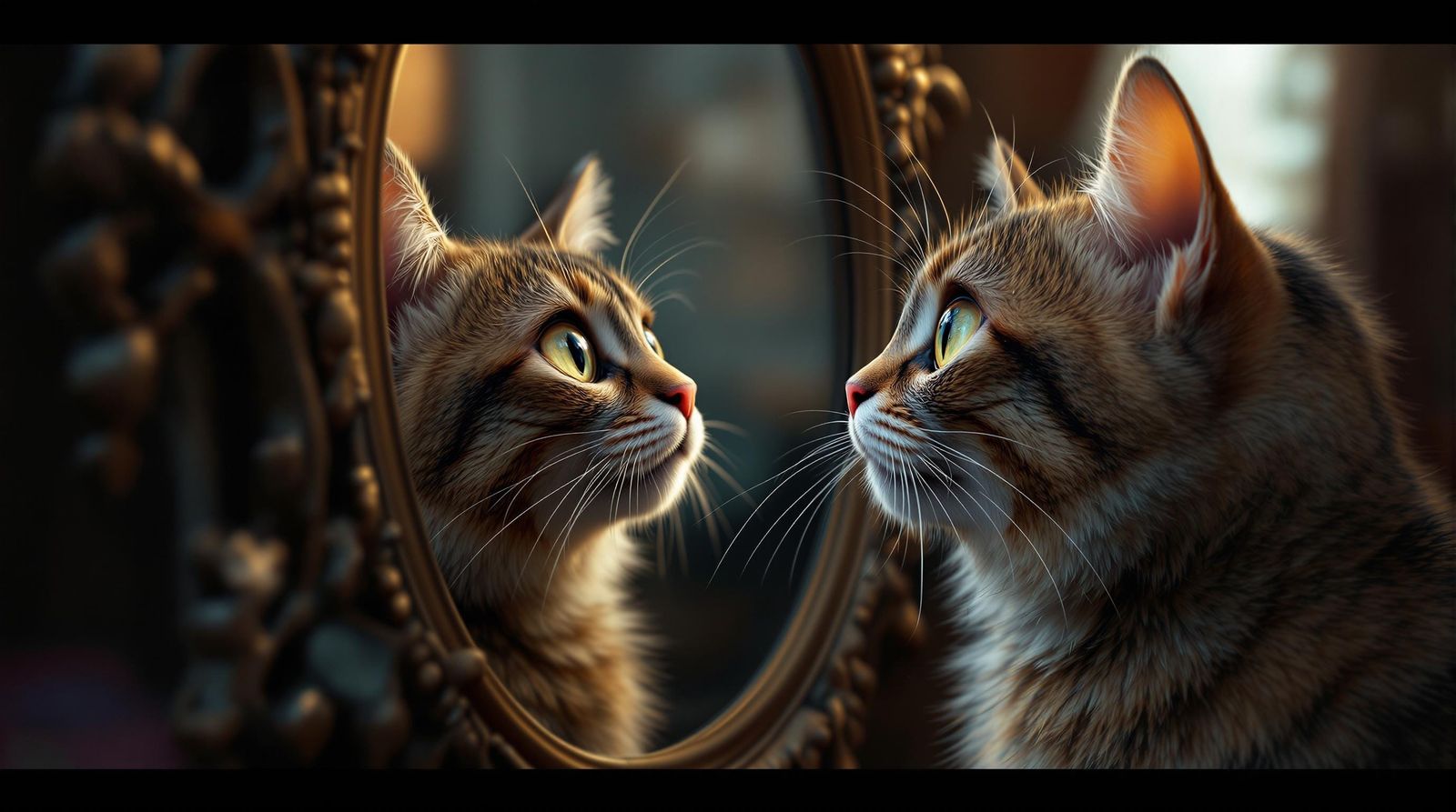 Confused Cat Contemplates Its Reflection