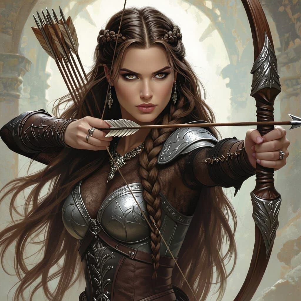 Warrior Princess with Stag Horn Bow and Dragon Braids