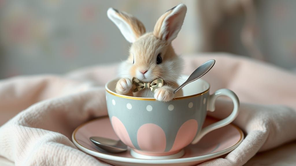 Bunny in Teacup: A Whimsical Pastel Dream