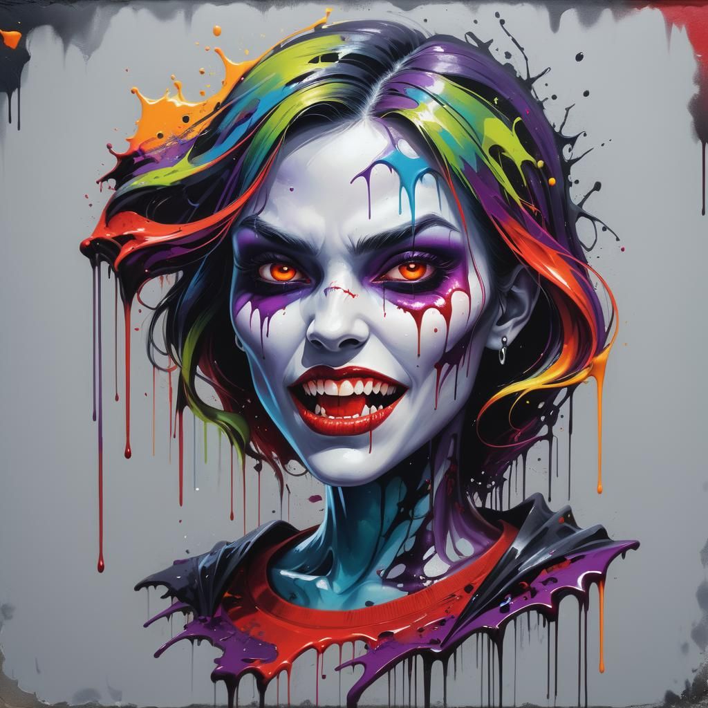 Vibrant Vampire Woman in Graffiti Art Style