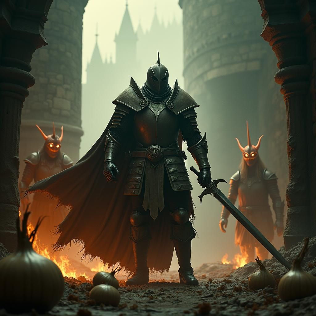Epic Battle: Warrior vs. Onion and Garlic Monsters