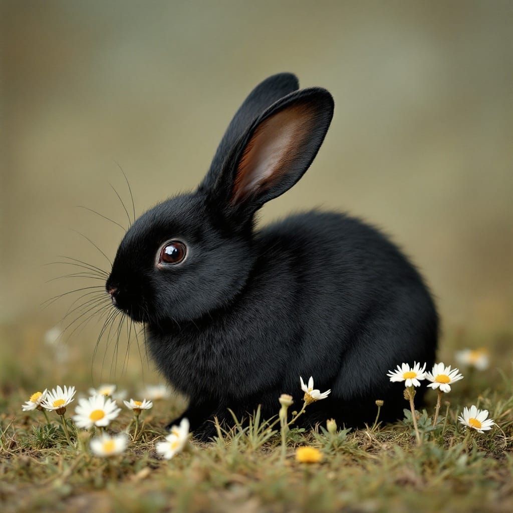 Realistic Black Rabbit Portrait in a Natural Setting