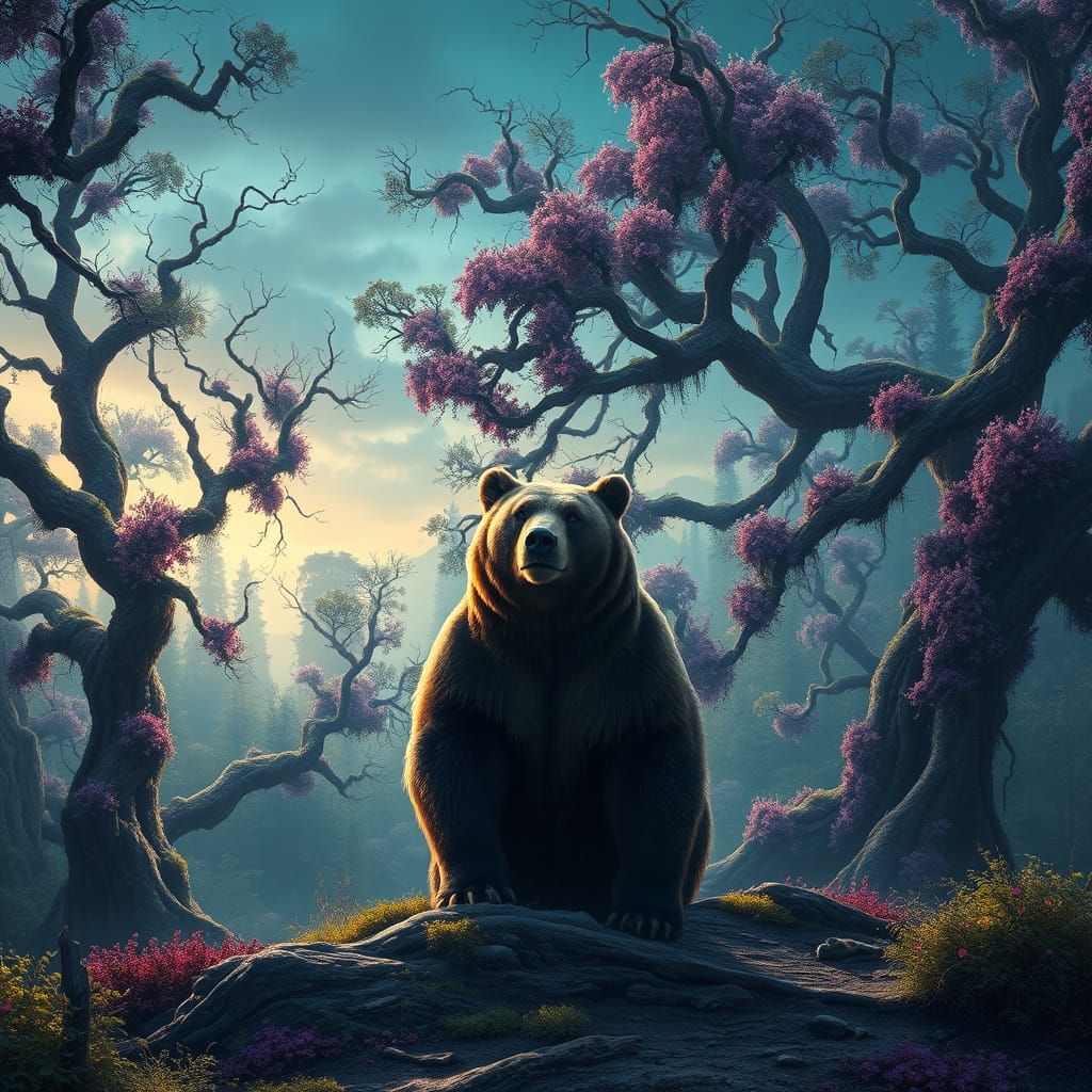 Majestic Bear in Ancient Forest Landscape