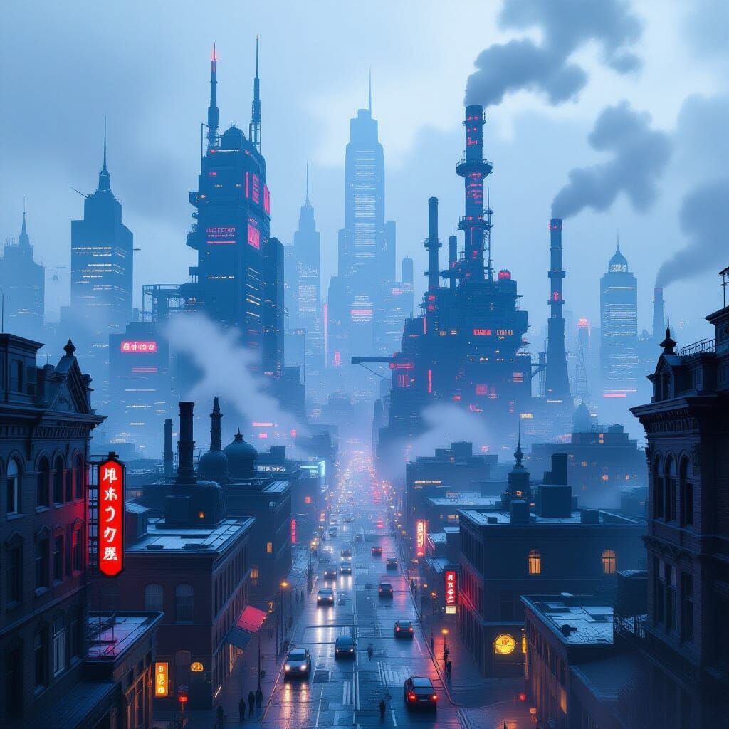 Cyberpunk Dieselpunk Metropolis: Futuristic Industrial Citys...
