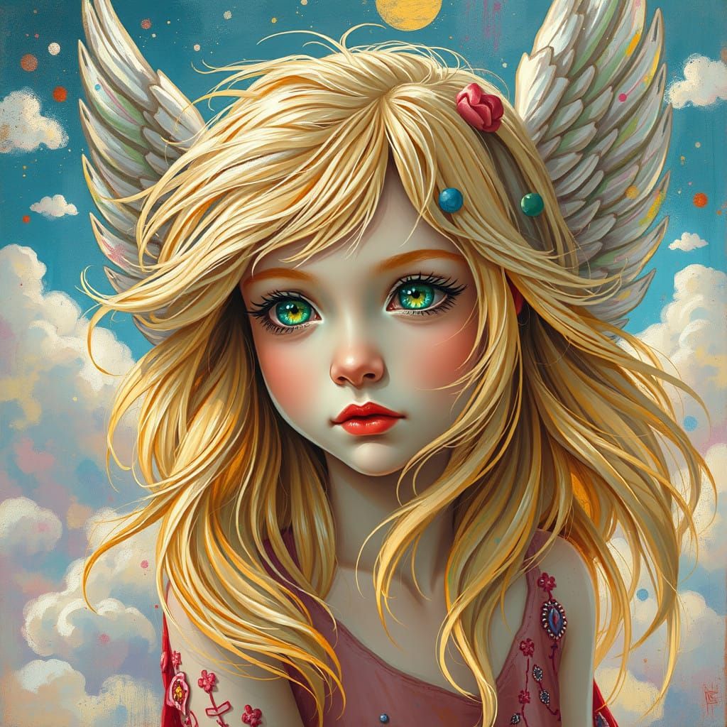 Whimsical Angel in Street Art Style