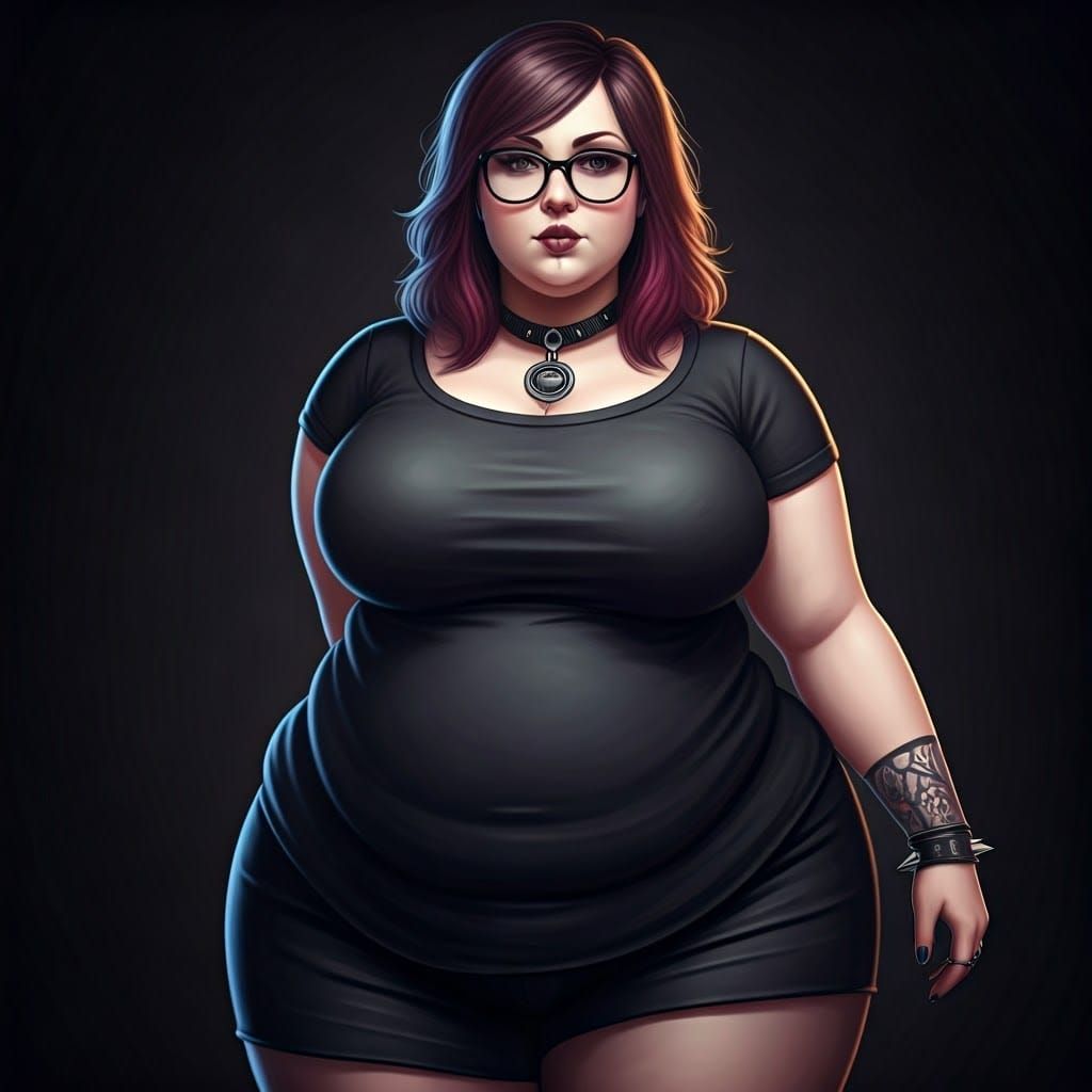 Gothic Plus-Size Woman with Piercings and Glasses