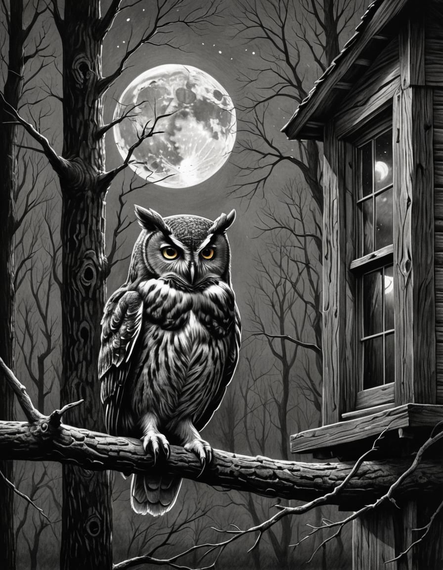Monotone Owl Illustration in Virgil Finley Style