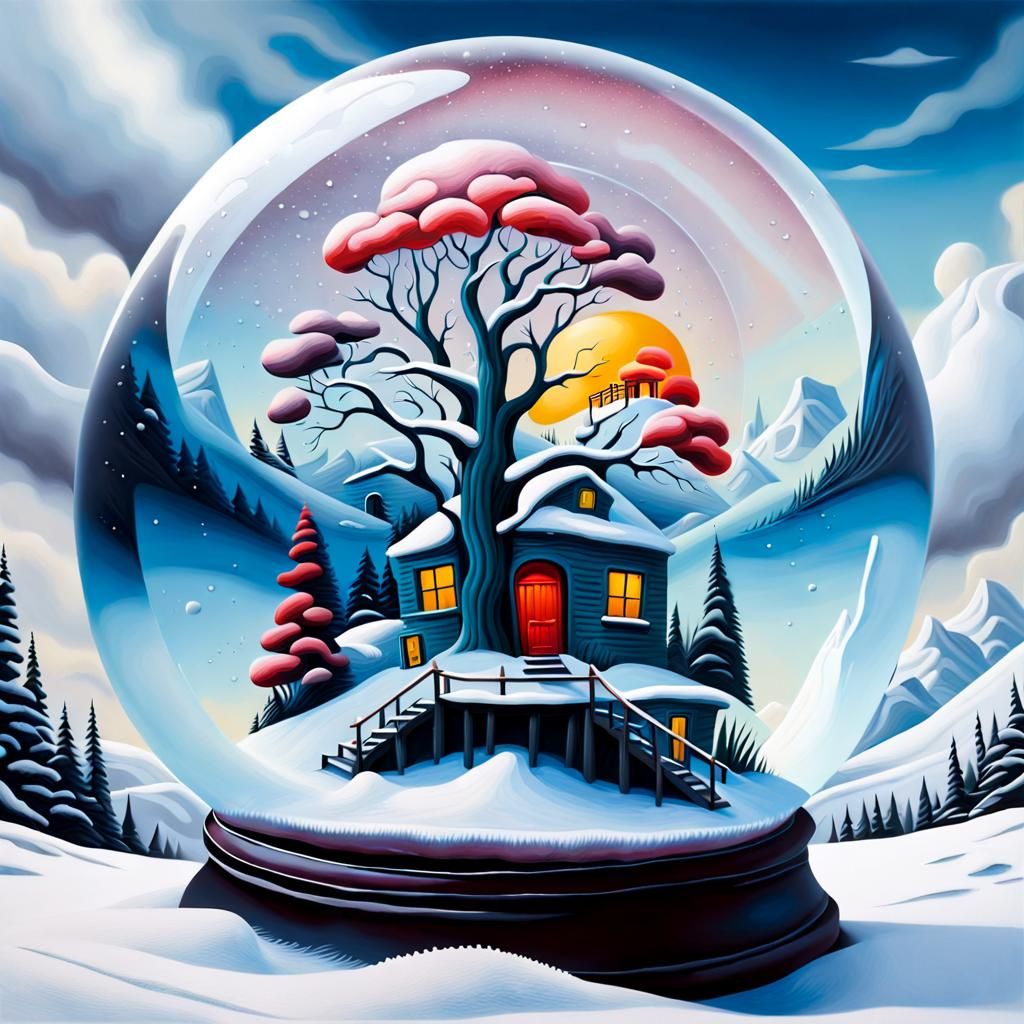 Surreal Abstract Scene Inside a Snow Globe
