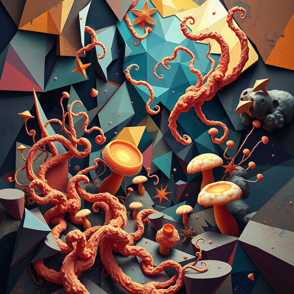 Vibrant Cubist Underworld of Yeast in Hyperrealism