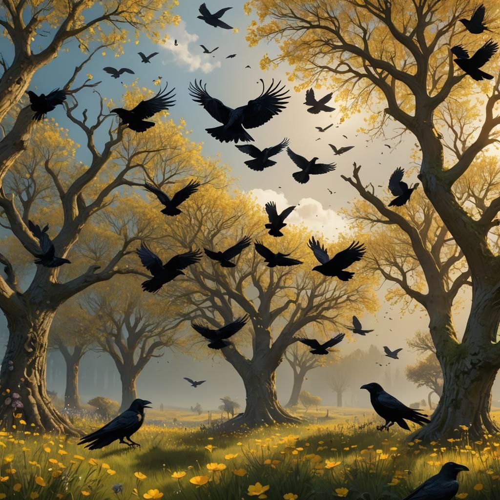 Ravens Circle Meadow Tree: Fantasy Concept Art