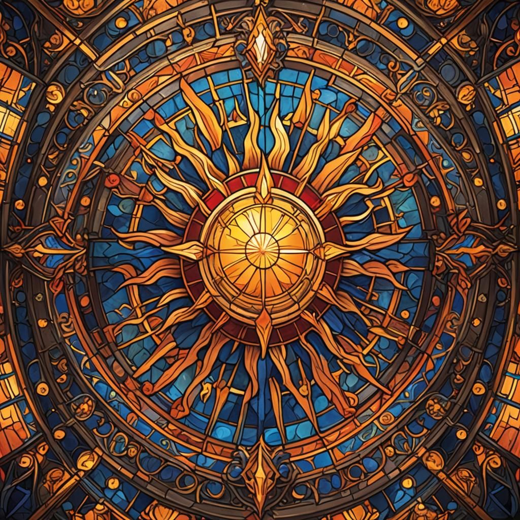 Stained Glass Sun: Flat Vector Illustration