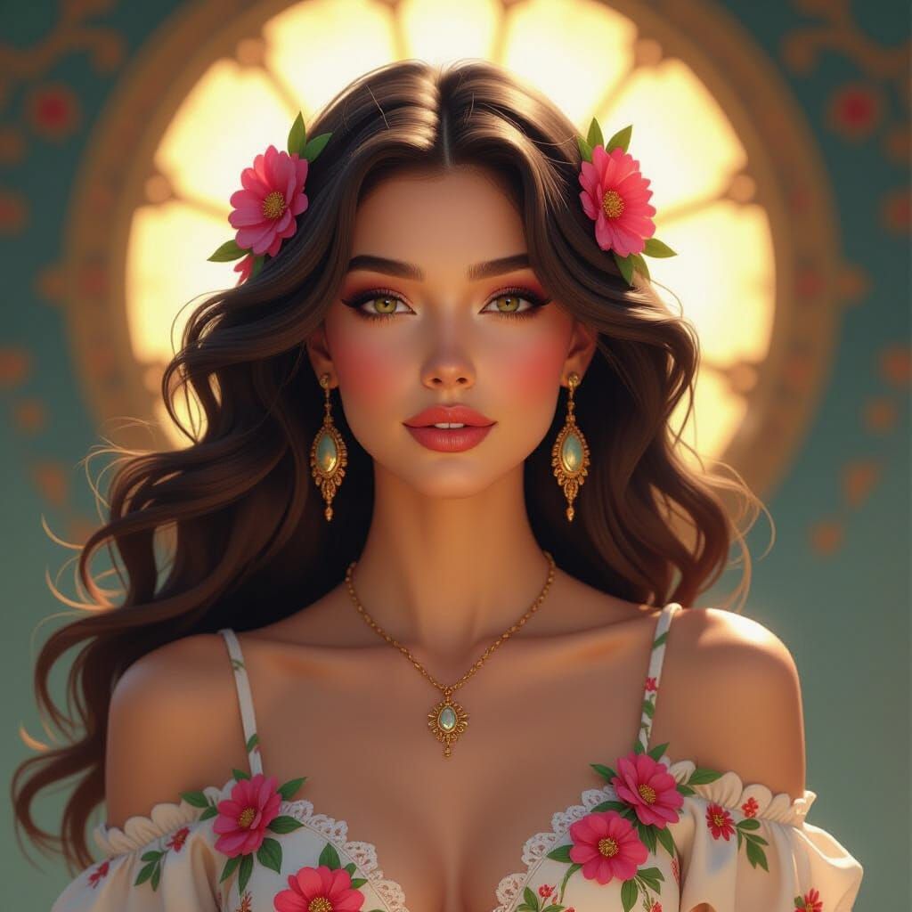 Summer Personified: Radiant Woman in Floral Attire