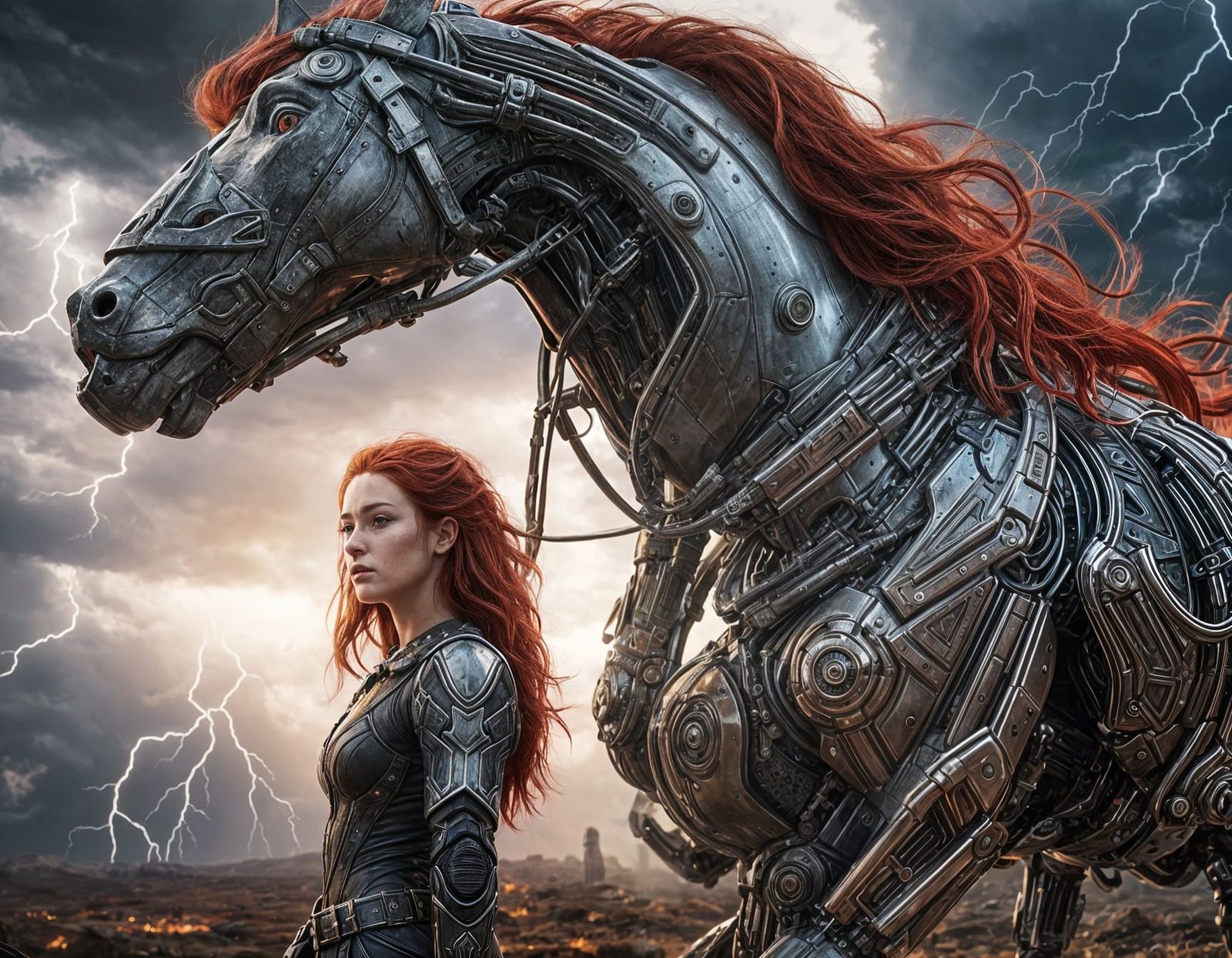 Poseidon's Horses and Red-Haired Woman in Sci-Fi