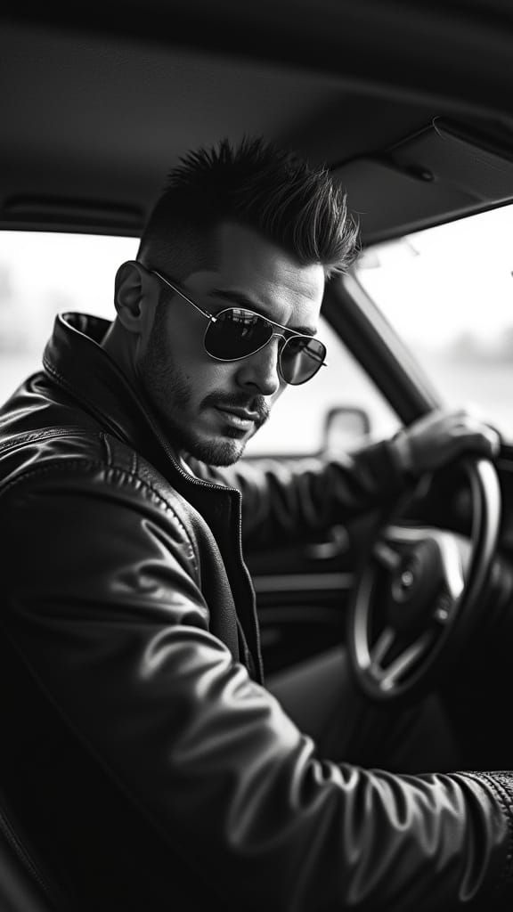 Cinematic Comic Car Interior: Suspenseful Driver Scene