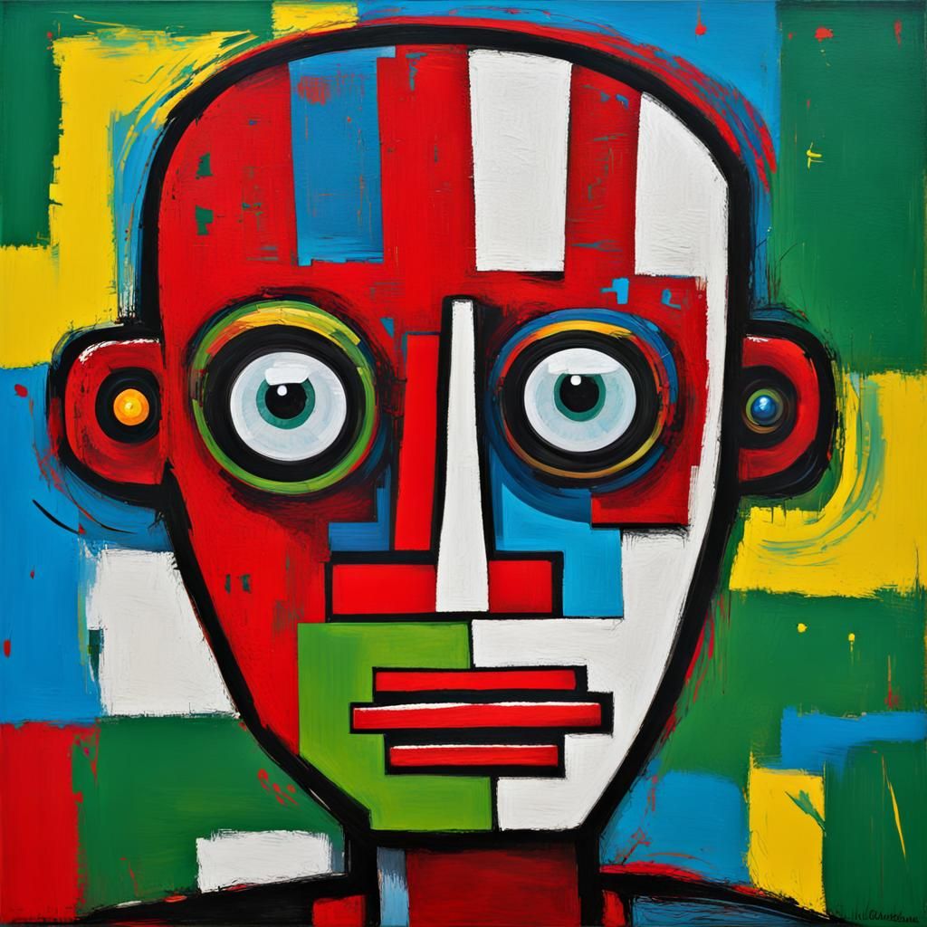 Pop Art Cyborg Robot in Basquiat Style