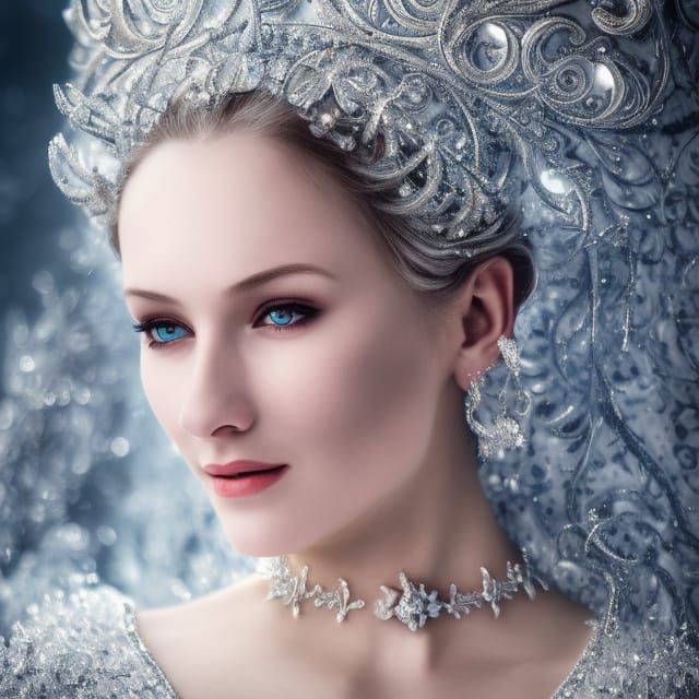 Stunning Snow Queen Portrait with Silver Jewellery