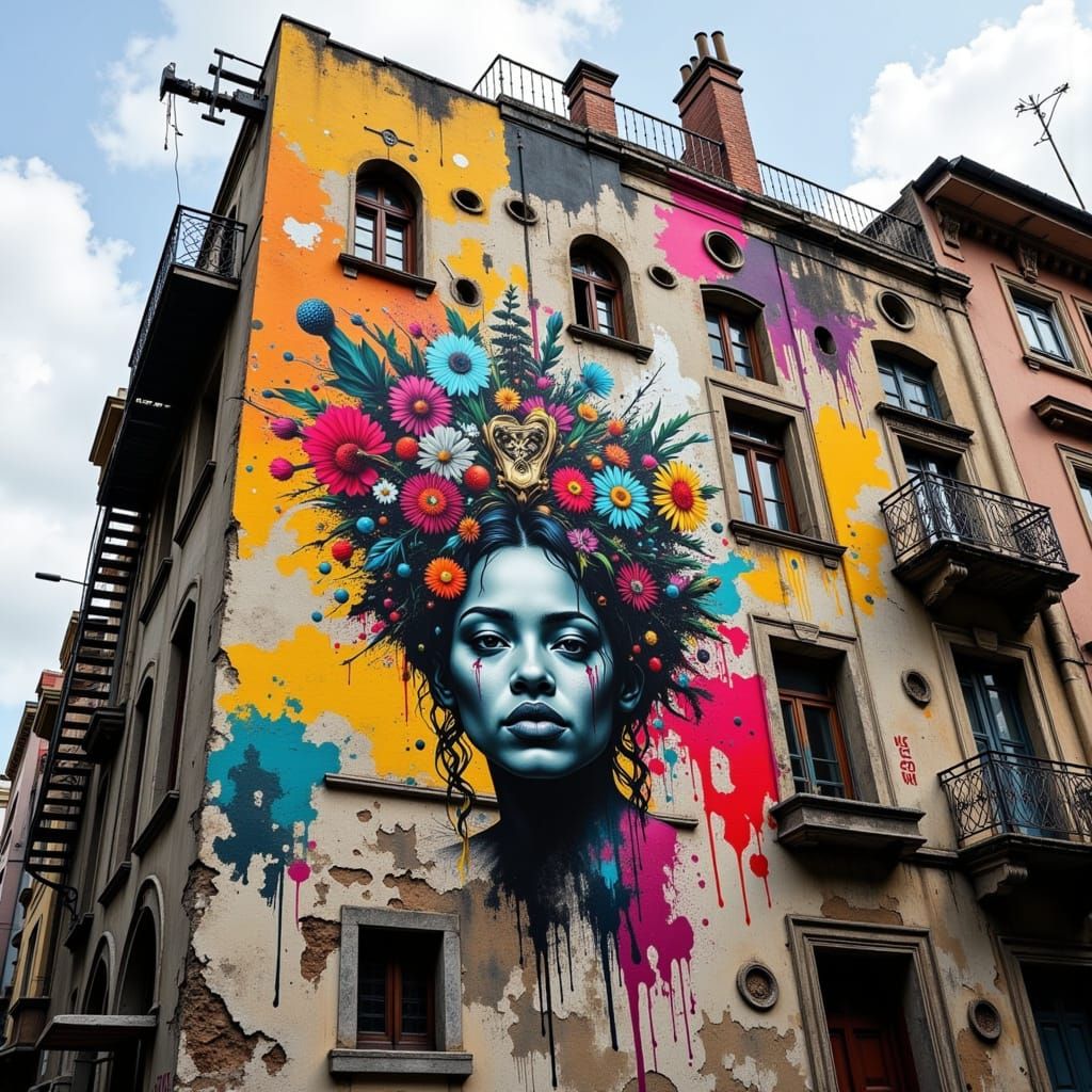 Surreal Street Art Scene with Iconic Styles