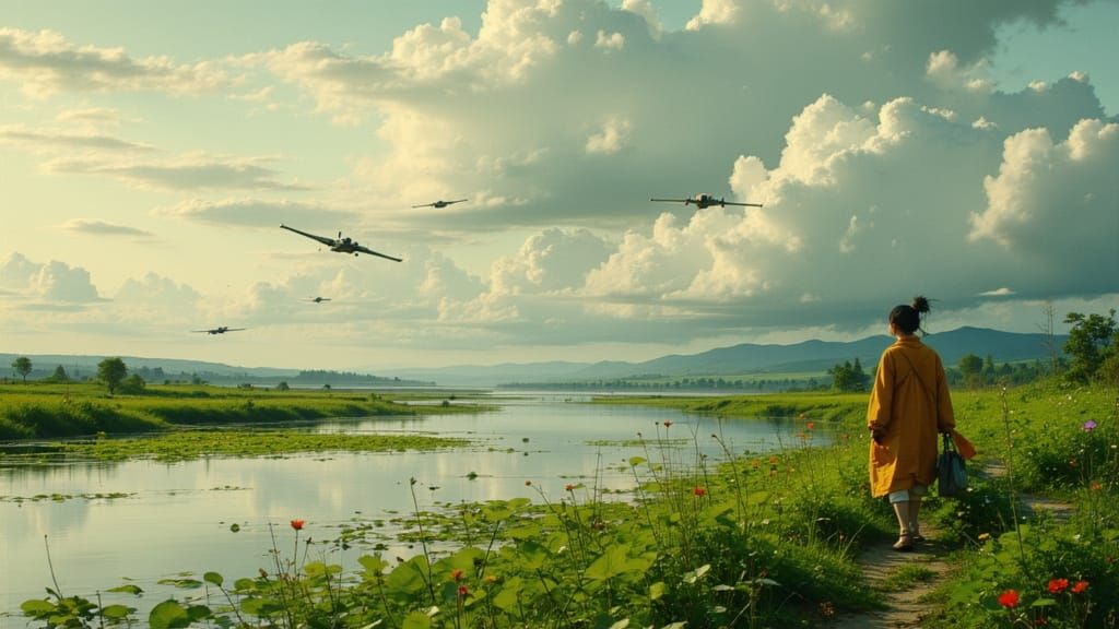 Hyperrealistic Waterscape with X-Wings in Cinematic Style