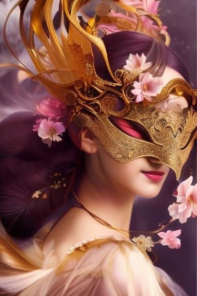 Chinese Woman in Golden Masquerade Mask