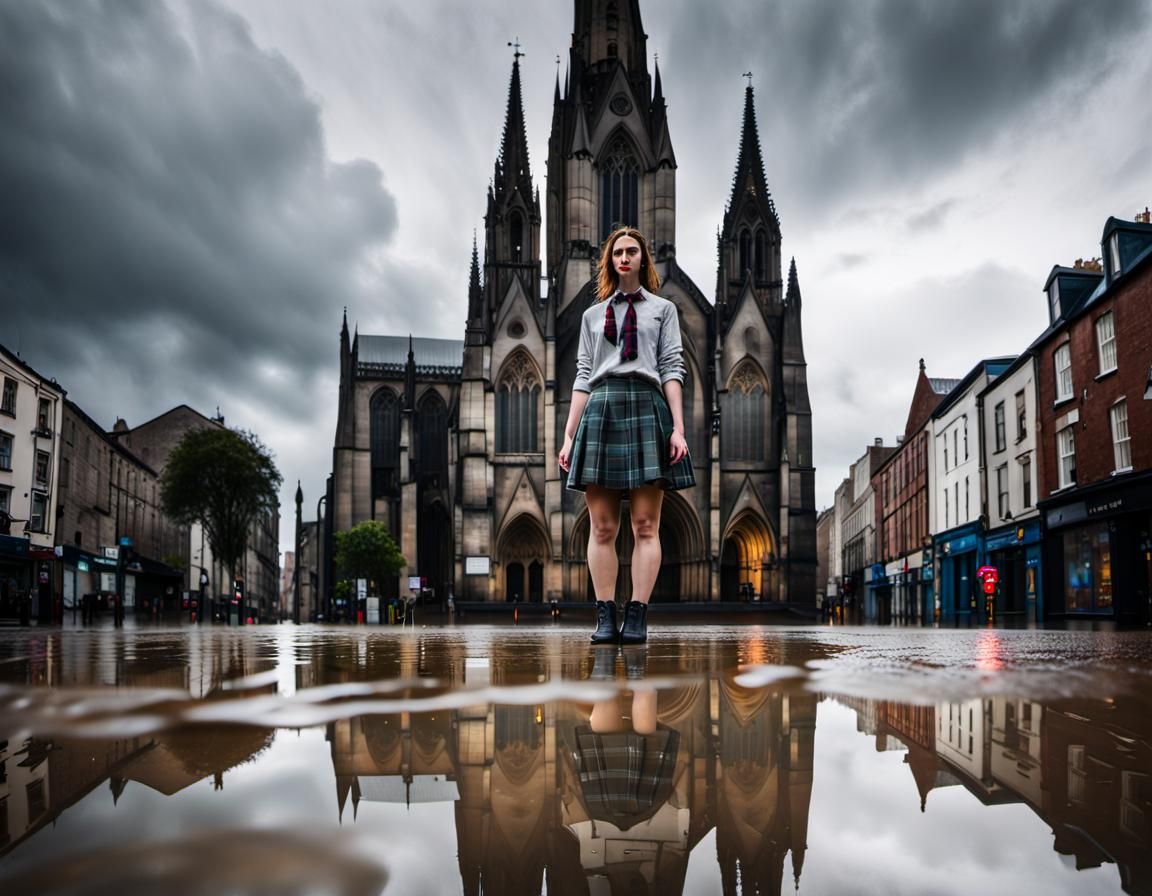 Gothic Cathedral Reflection in Irish Puddle Photograph