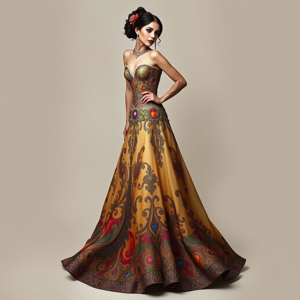 Woman in Ornate Gown: Art Nouveau Digital Painting