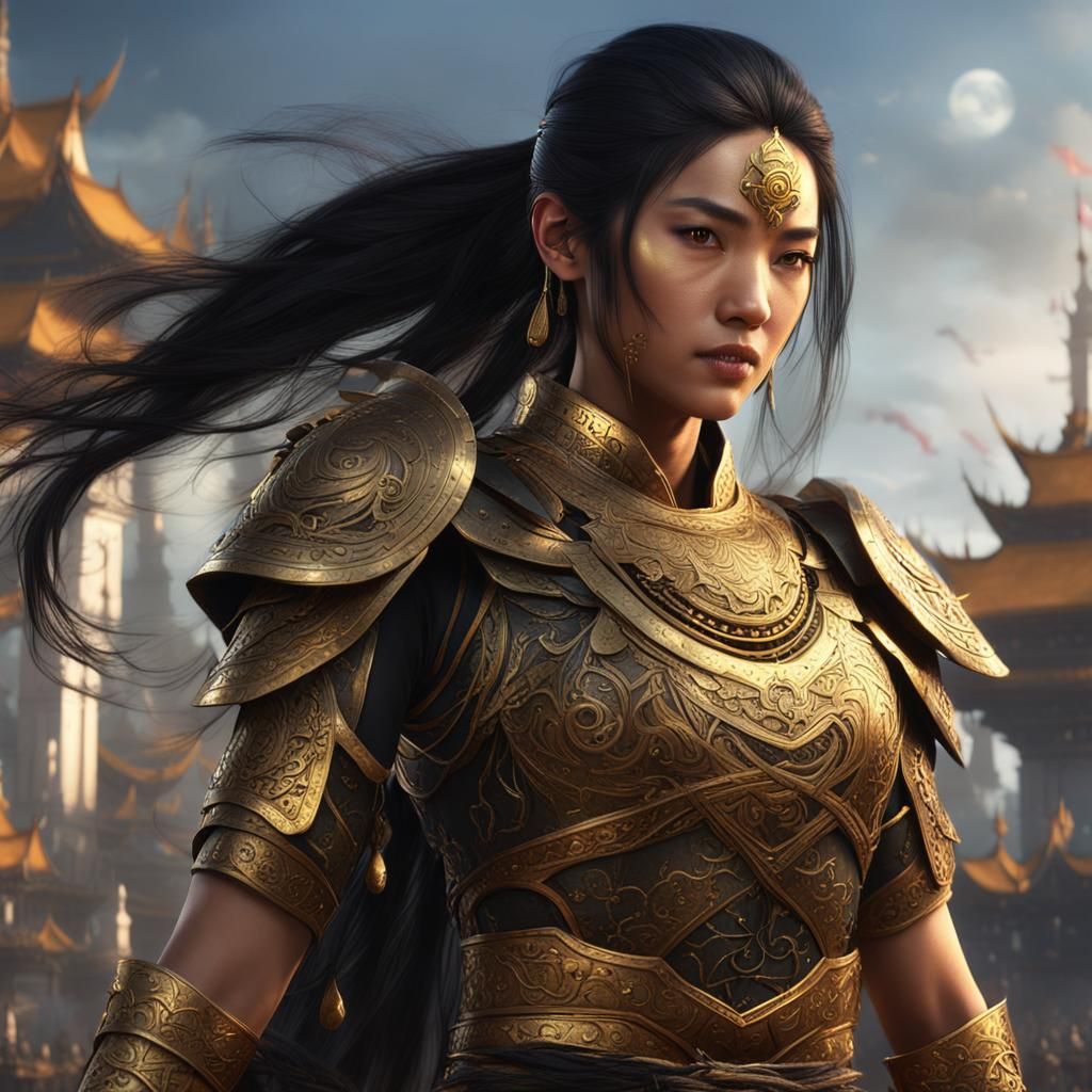 Fantasy Warrior Woman with Golden Eyes