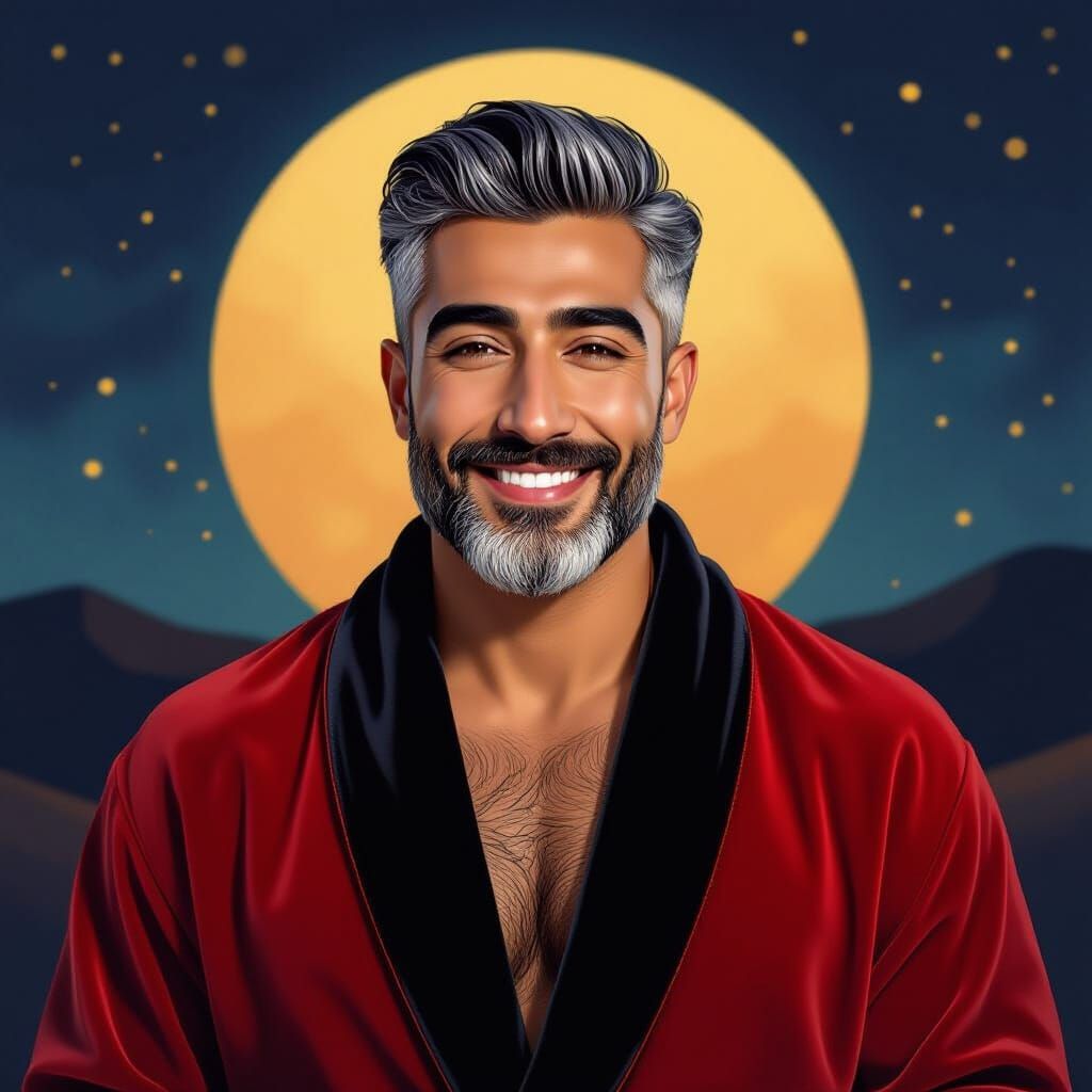 Handsome Iranian Man in Velvet Robe, Art Nouveau Style
