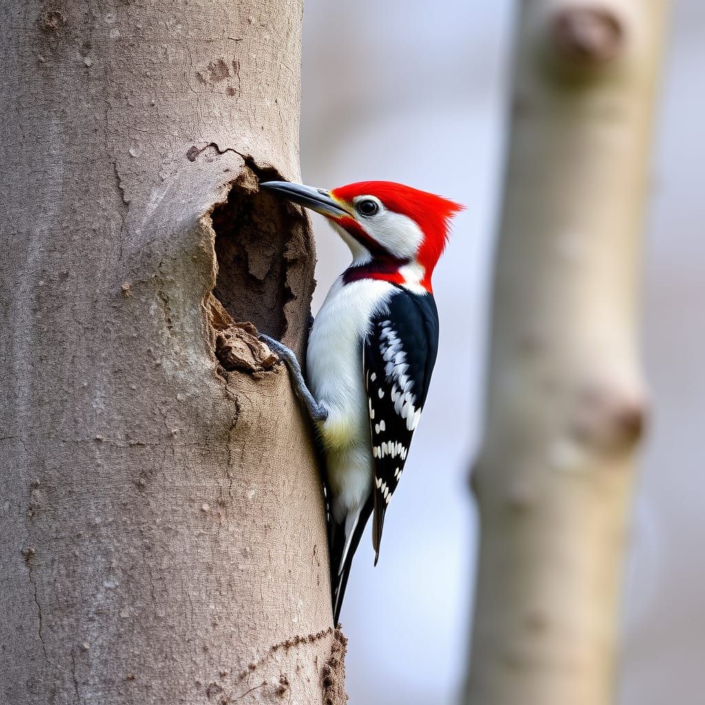 Vibrant Red Woodpecker in Action